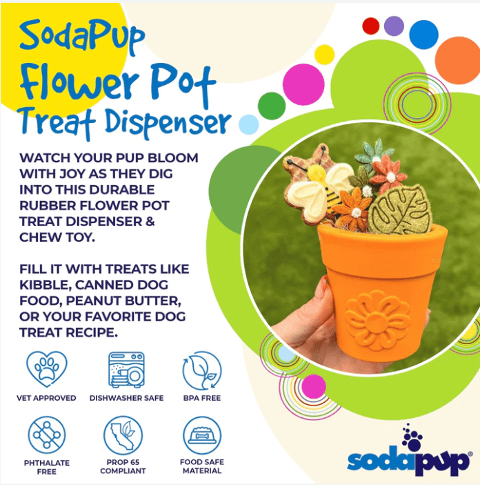 Durable USA-made rubber chew toy in flower pot shape