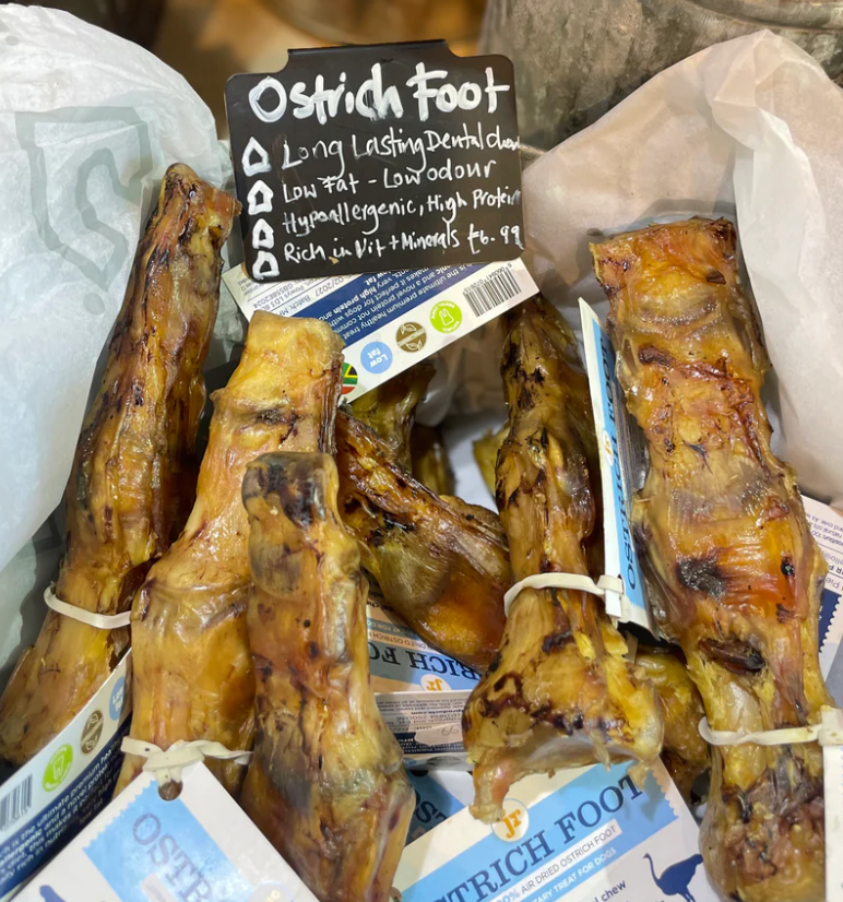 Ostrich feet in market bag