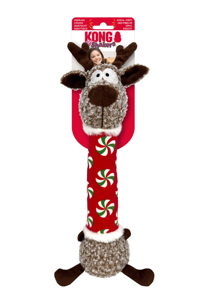 KONG Holiday Shakers Luvs Reindeer Plush Dog Toy - Chewbox