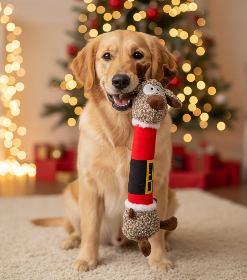 KONG Holiday Shakers Luvs Reindeer Plush Dog Toy - Chewbox