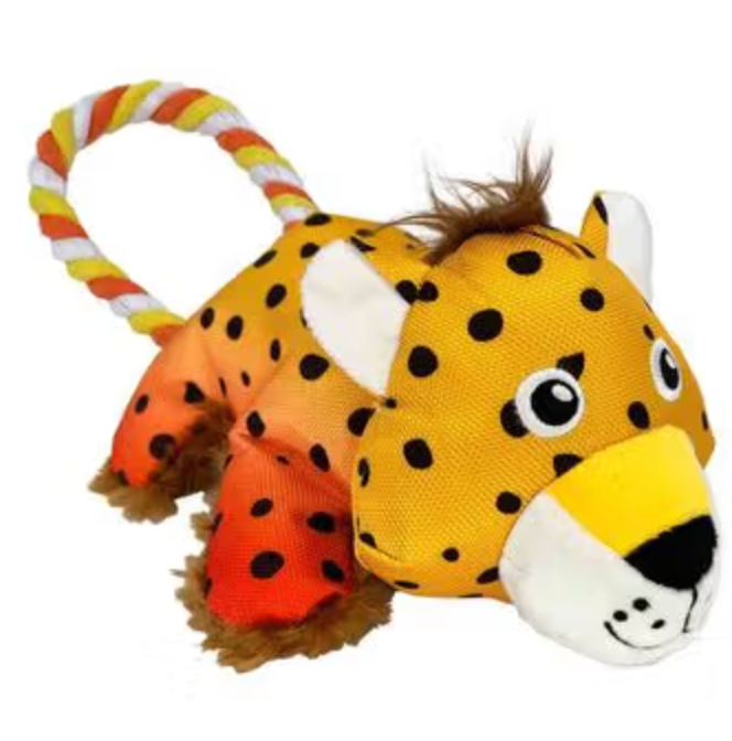 KONG Tuggs Cozie Cheetah Plush Rope Dog Toy - Dogs Go Shop