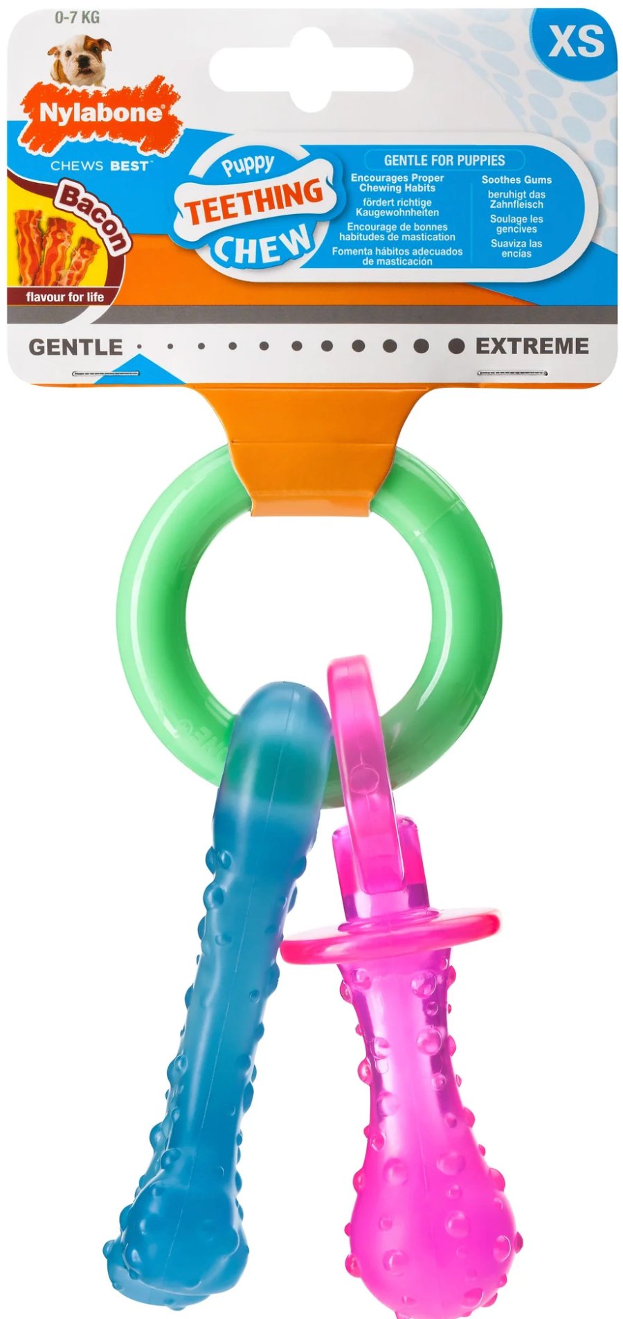 Nylabone Puppy Pacifier Bacon XS - Dogs Go Shop Puppy Chew Toy