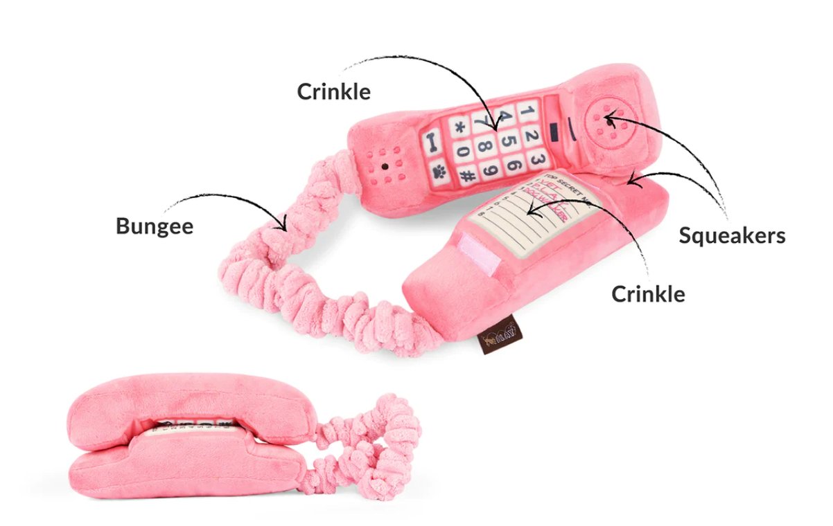80's Classic Paw Talk Pink Corded Phone - Chewbox Natural Dog Chew - Grain & Gluten Free
